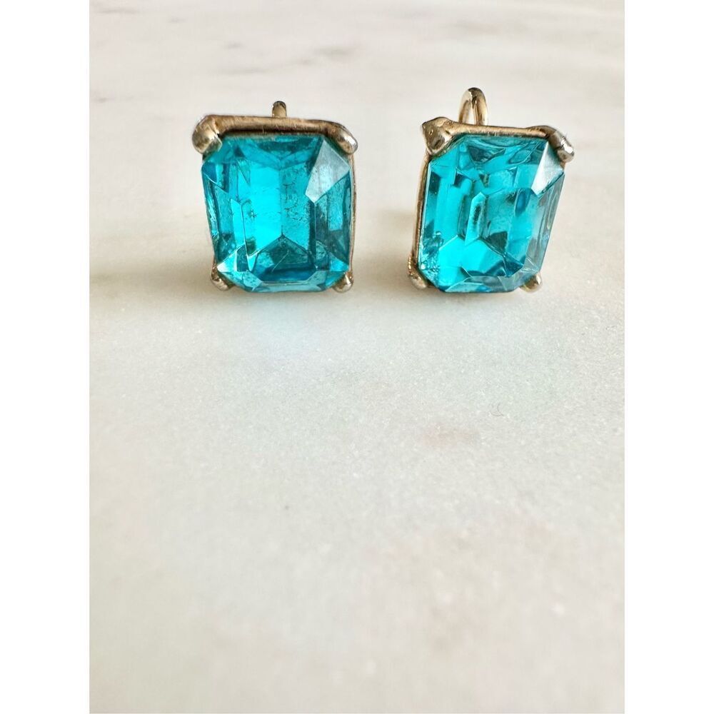 Teal Emerald-Cut Crystal Stud Earrings - Women Jewelry Earrings